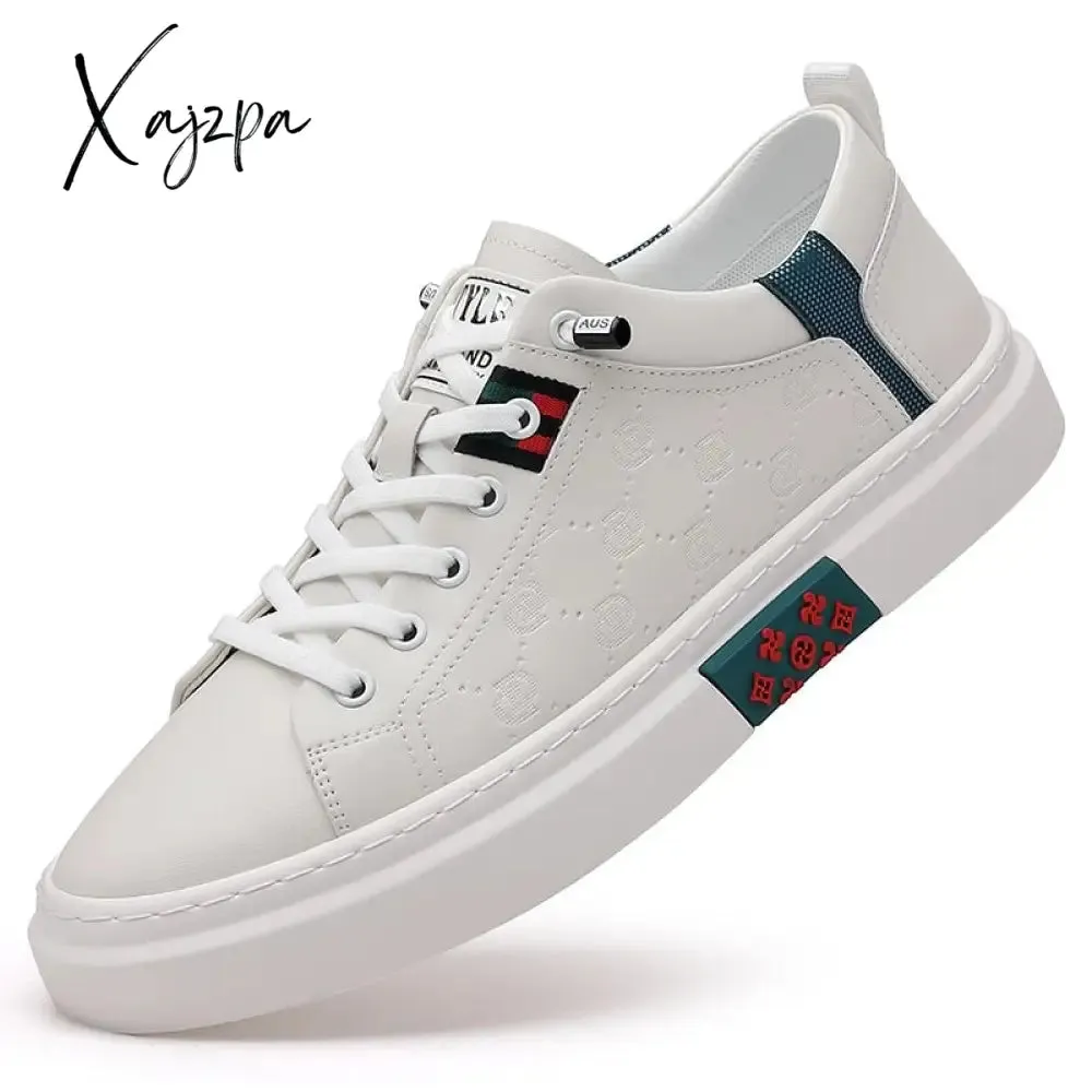 Xajzpa - Men Shoes Fashion Designer Genuine Leather Casual Shoes Leisure Flats Skateboard Shoes Cow Leather Youth Lace-up Loafers